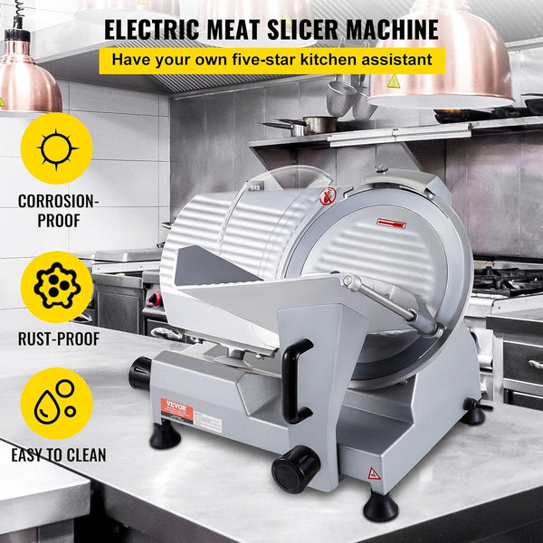 VEVOR Kommerzieller Fleisch Allesschneider 320 W, Elektrische Aufschnittmaschine Lebensmittelschneider Mit 30,48 Cm-Kohlenstoffstahlklinge, 0–15 Mm Einstellbare Dicke Für Fleisch, Käse Usw.