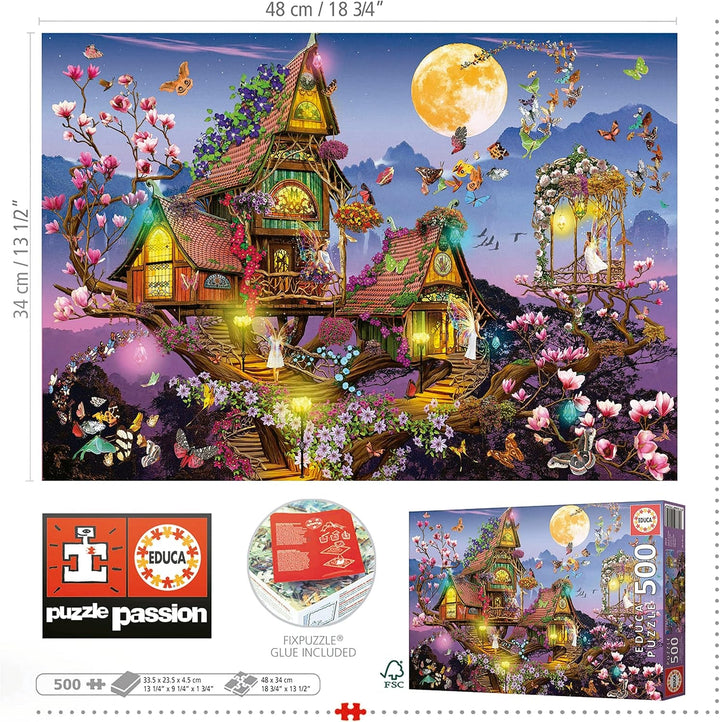 Educa - Puzzle 500 piese pentru adulti | casa zanelor, puzzle 500 piese pentru adulti si copii de la 11 ani, fantezie, basme, zane (19554)