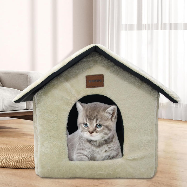 Casă de pluș pentru pisici, pat de tip peșteră pentru pisici, cu pernă pufoasă, colibă portabilă pentru pisici, cu fund antiderapant, caldă și confortabilă pentru animale de companie, 40 x 35 x 40 cm