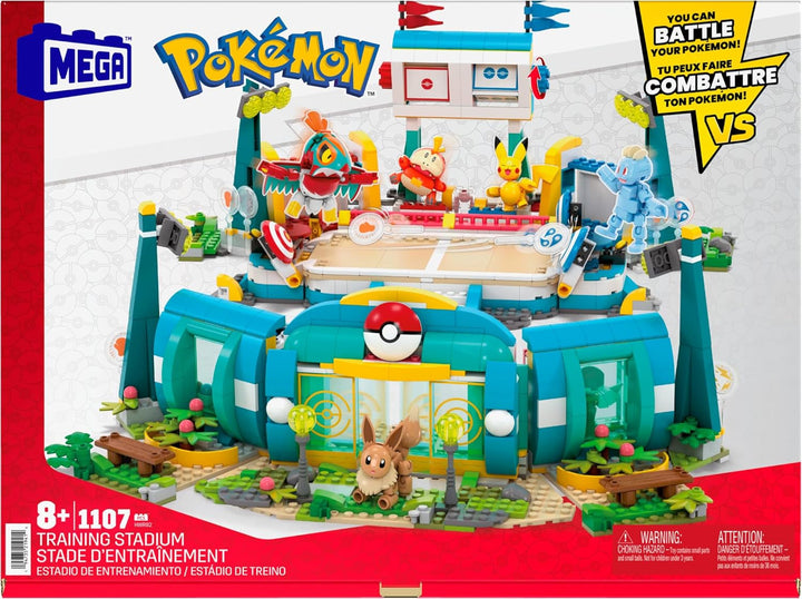 MEGA Pokémon Action Figure Building Toy, Arena de antrenament cu 1101 piese, joc de lupte și 5 figuri mobile pentru copii, HWR82