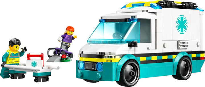 LEGO City Ambulanță - jucărie cu 2 minifigurine (skateboarder și șofer) - jucărie educativă pentru băieți și fete de la 5 ani - idei de cadouri pentru ziua de naștere și de sărbători 60451