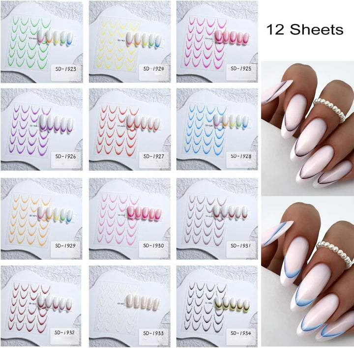 GZMAYUEN 12 culori franceze unghii autocolante 3D franceză culoare gradient unghii autocolante autoadezive unghii design unghii accesorii