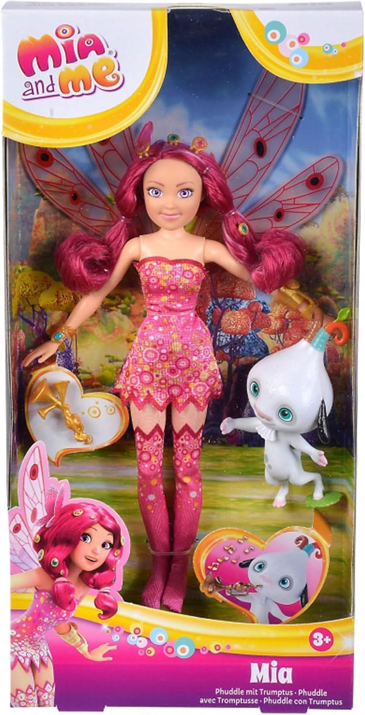 Simba 109483042 Mia and Me dress-up doll, Phuddle with Trumptus, elf cu aripi și picioare mobile, 6X agrafe de păr, 2X brățară, de la 3 ani, multicolor, 23 cm