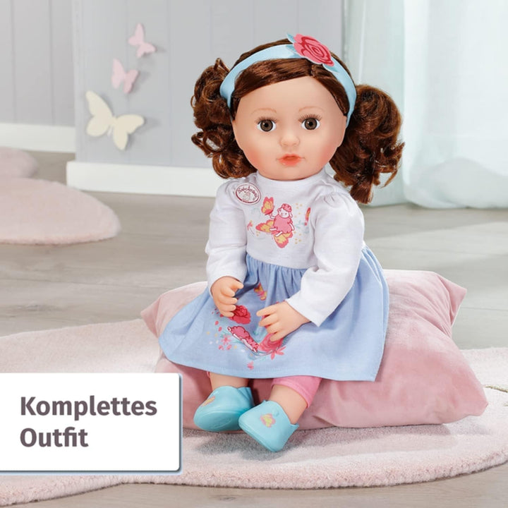 Baby Annabell Sophia Brunette 43Cm, păpușă moale cu păr lung castaniu, incl. haine pentru păpușă, bentiță și perie, 707234 Zapf Creation