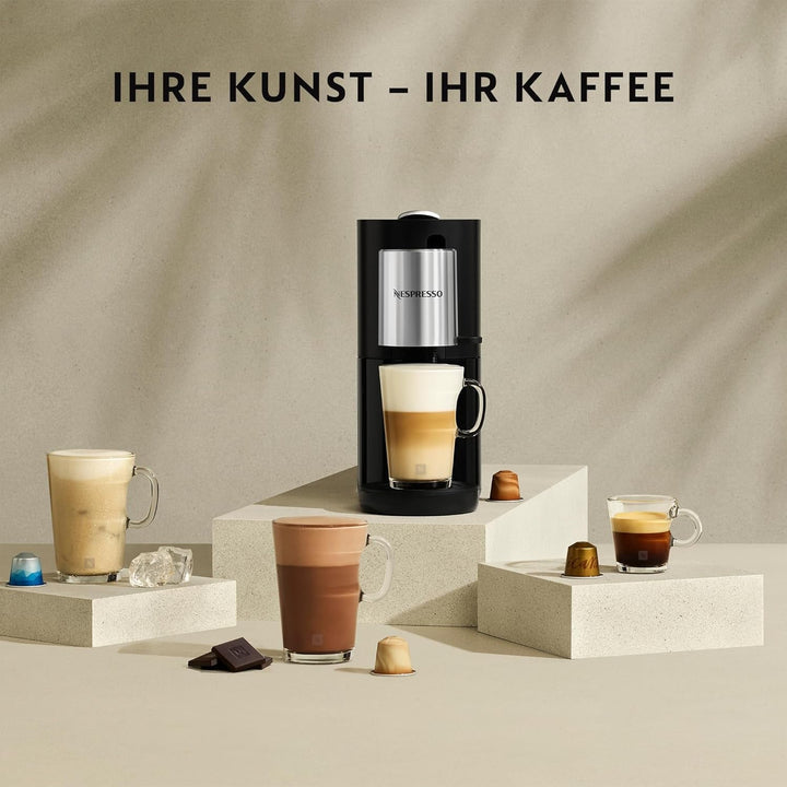 Aparat de cafea Nespresso Krups Atelier cu spumă de lapte, rezervor de apă de 1 litru, inclusiv ceașcă de sticlă + capsule, presiune 19 bar, negru/argintiu, XN8908