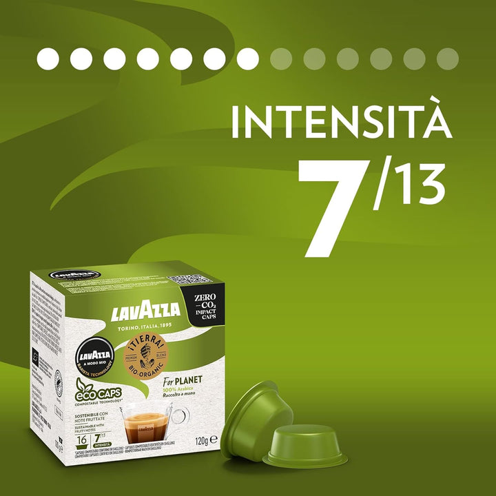 Lavazza, un aparat de cafea Modo Mio Tiny Eco Green cu 64 de capsule asortate, espressor fabricat din plastic reciclat, 1450 W, 220-240 V, 50/60 Hz, 0,6 litri