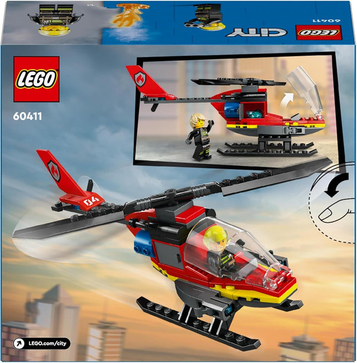 LEGO City Fire Brigade Helicopter, set cu jucărie elicopter și figurină pilot, elicopter de pompieri pentru o experiență de joc imaginativă, cadou pentru copii, băieți și fete de la 5 ani 60411
