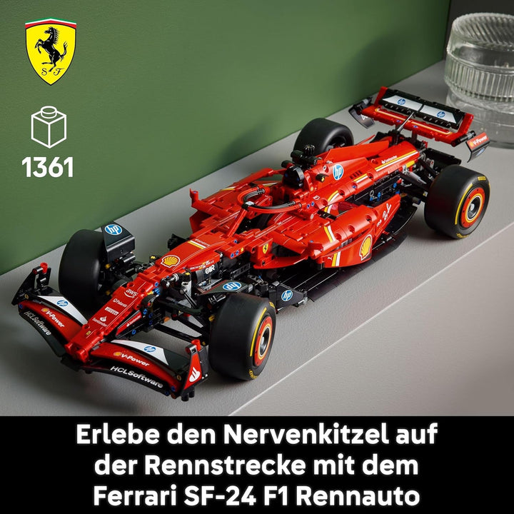 LEGO Technic Ferrari SF-24 F1 Race Car - Mașină model pentru adulți - Set Formula 1 de colecție - Motor V6, cutie de viteze, direcție și DRS la scara 1:8 - Cadou pentru fanii sporturilor cu motor și ai mașinilor de curse 42207