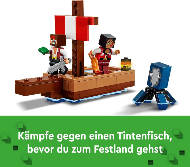LEGO Minecraft The Pirate Ship Voyage, navă de jucărie cu figuri de pirați, calmar și cămilă, jucărie de construcție pentru jocuri de rol, cadou pentru băieți și fete de la 8 ani 21259