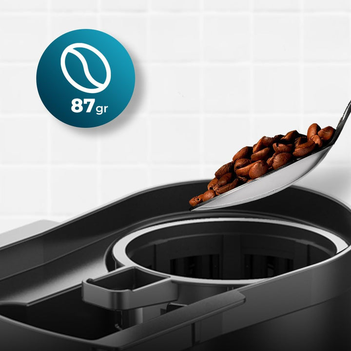 Cafetieră cu picurare Cecotec Coffee 66 Grind & Drop Essential. 1086 W, râșniță cu lame, până la 12 cești, tehnologie Extreme Aroma, digitală, fabricată din oțel inoxidabil, cu oprire automată.