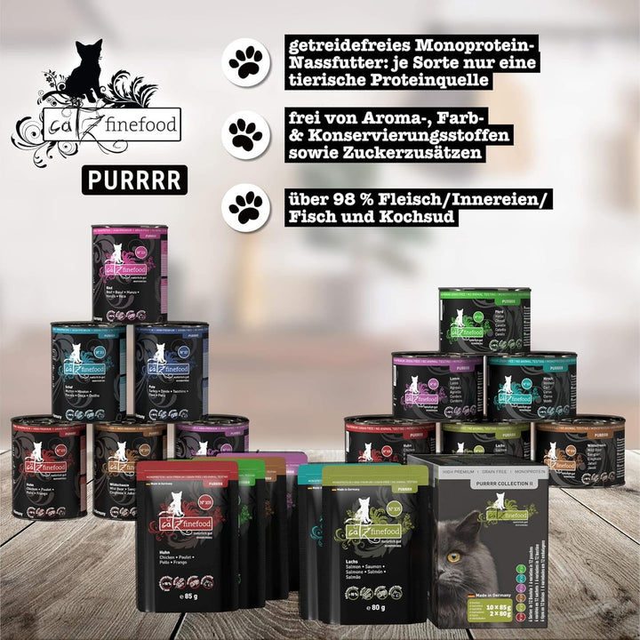 Catz Finefood Purrrrr Wild Boar Monoprotein Cat Food Wet N° 109, Pentru pisici sensibile din punct de vedere nutrițional, 70% carne, cutie 6 X 400G