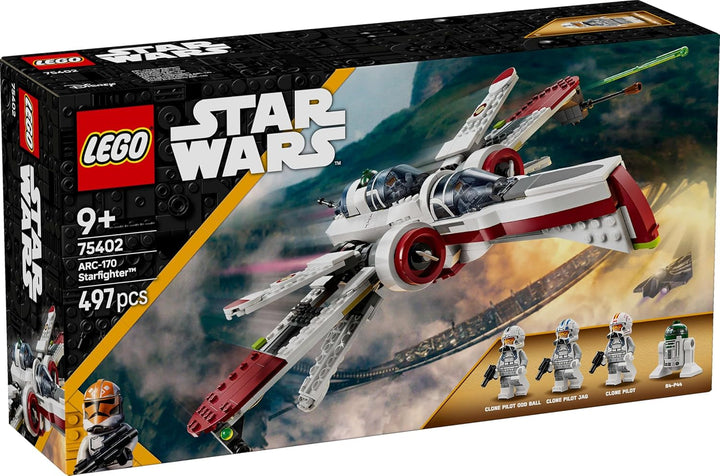 Jucărie LEGO Star Wars 75402 ARC-170 Starfighter cu 4 minifigurine, inclusiv pilot clonă și droid R4-P44, piesă de colecție, cadou pentru fanii Răzbunării Sith și băieți și fete cu vârsta de peste 9 ani
