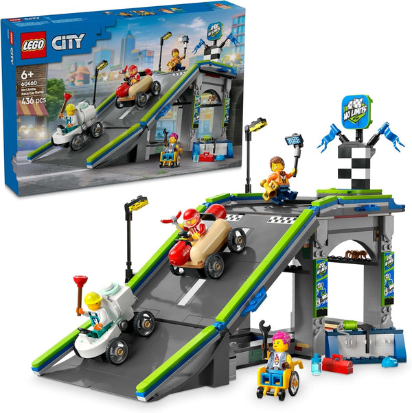 LEGO City No Limits: Soapbox Race With Ramp - Jucărie de construit pentru băieți și fete de la 6 ani - Set cu 2 cutii de săpun și 4 minifigurine Racer - Idee de cadou pentru copii 60460