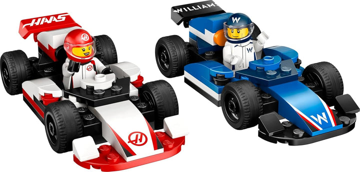 LEGO City F1 Williams Racing și Haas F1 Racing Cars - Jucărie Formula 1 cu mașini construibile și 2 minifigurine cu șofer de curse - Idei de cadouri mici pentru băieți și fete de la 4 ani 60464