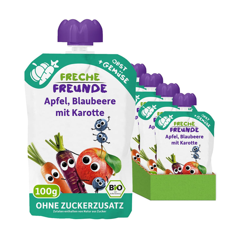 FRECHE FREUNDE Organic, Piure pentru bebeluși de la 6 luni, diverse combinatii, pachet de 6 (6 X 100G)