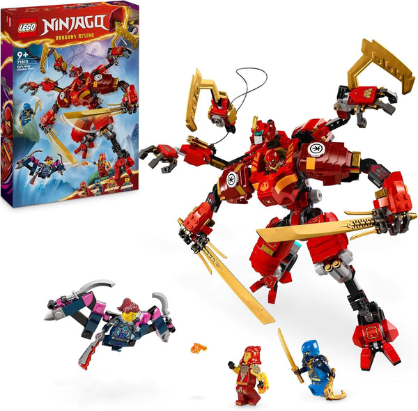 LEGO NINJAGO Kai's Ninja Climbing Mech Set, Jucărie Ninja cu figurină de acțiune construibilă și 4 mini figurine, set de aventură pentru copii, cadou de ziua de naștere pentru băieți și fete de 9 ani 71812