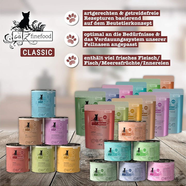 Catz Finefood N° 3 Poultry Delicatessen Hrană umedă pentru pisici, hrană umedă premium pentru pisici fără cereale și zahăr cu conținut ridicat de carne (6 X 300G Bag)