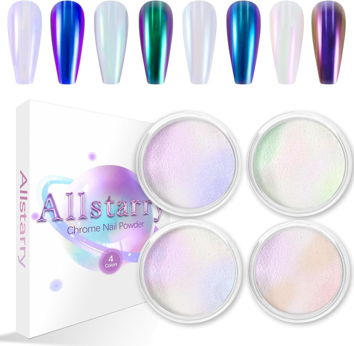 Chrom Nagel Pulver 4 Farben Irisierendes Aurora Pulver Metallic Spiegel Effekt Pigment Pearlescent Meerjungfrau Glitter Einhorn Glitter Für Gel Polish Nail Art Dekoration-Purpurgrüner Jadeit