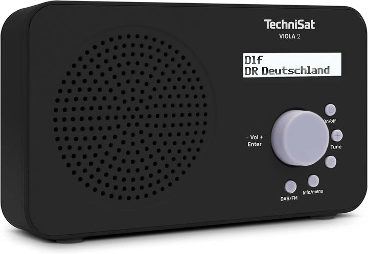 Technisat VIOLA BT 1 - Difuzor Bluetooth portabil cu radio digital DAB+ (FM, DAB, ceas, alarmă cu temporizator, memorie favorite, LCD, funcție mâini libere, aux-in, baterie reîncărcabilă, cablu de încărcare USB-C, 6W) negru/gri