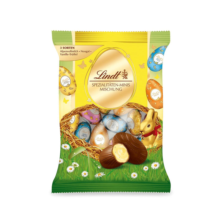 Lindt Schokolade Spezialitäten Mix Eier | 3 X 90 G | Vollmilch-Eier in Fünf Sorten Mit Und Ohne Alkohol (Marc De Champagne, Nougat, Cresta, Mousse Au Chocolat, Lindor Milch) | Oster Schokolade