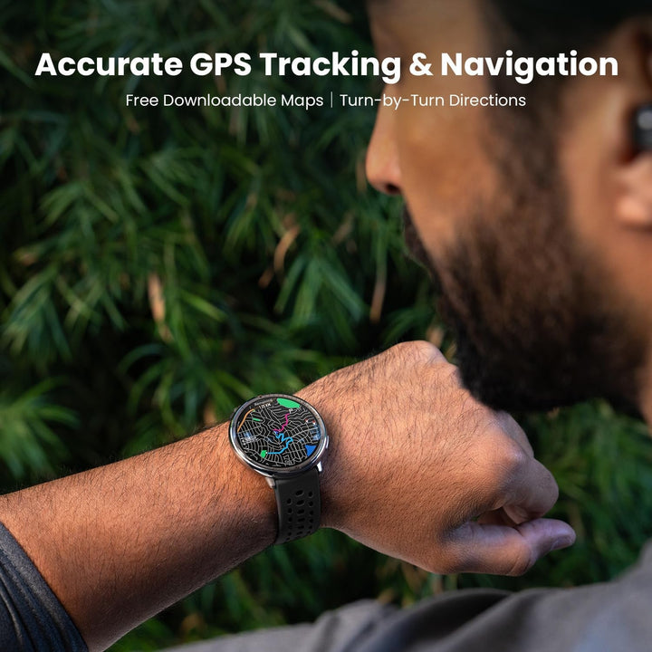 AMAZFIT Active 2 Smartwatch 44mm, hărți GPS cu direcție, fitness tracker, baterie de 10 zile, monitorizarea somnului, 160+ moduri de sport, rezistent la apă, pentru Android & Apple iPhone, silicon negru