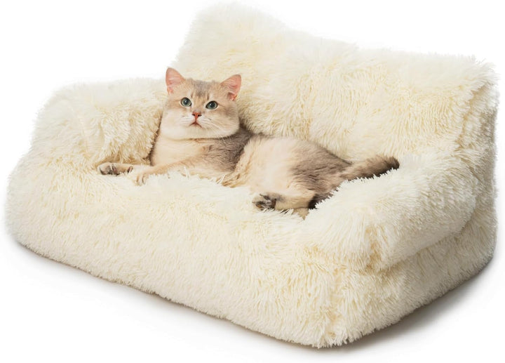 MEWOOFUN Pat elegant pentru pisici, canapea pufoasă - 76 x 45 cm Pat pentru pisici mari, canapea de pluș pentru câini și pisici mici, detașabilă și lavabilă (gri)