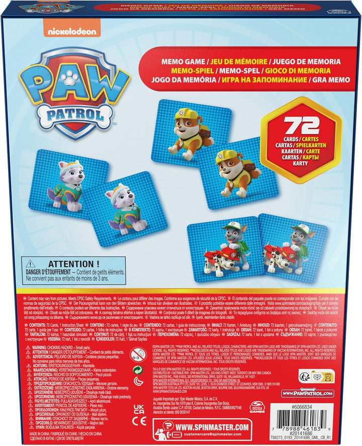 Jocuri Spin Master Paw Patrol, joc de memorie, jucarie Paw Patrol, Chase, Stella, Marcus, Ruben, jocuri de memorie cu carti, pentru copii peste 4 ani