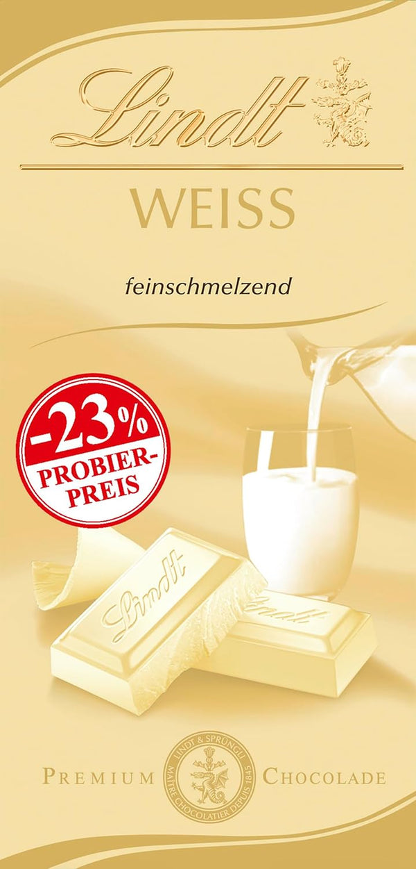 Lindt Schokolade Weiß | 100 G Tafel | Feinschmelzende Weiße Schokolade | Schokoladentafel | PROMO | Schokoladengeschenk