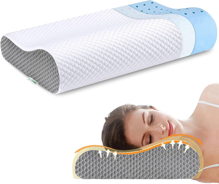 Perna de spumă de memorie Ecosafeter, pernă de sprijin pentru gât, pernă ergonomică pentru gât pentru diferite poziții de dormit cu capac detașabil
