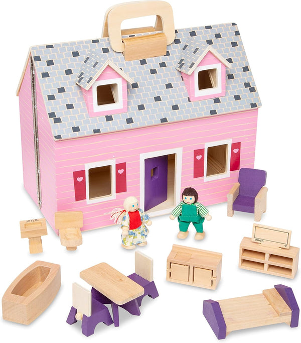 Casa de păpuși Melissa & Doug de pliat și luat cu tine | Casă de păpuși și păpuși | Playsets | 3+ | Cadou pentru băieți sau fete
