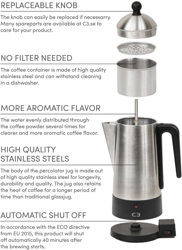 C3 30-32000 Percolator, oțel inoxidabil, argintiu
