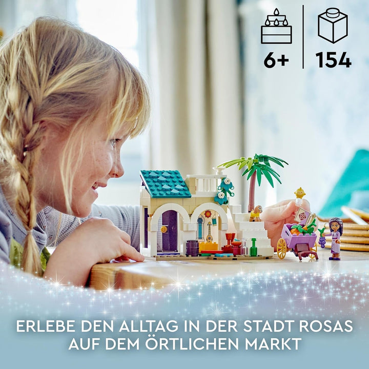 LEGO 43223 Disney Wish Asha în orașul Rosas, set de film Wish cu piață, mini păpușă Asha, Valentino ca capră de jucărie și figuri de stele, cadou pentru copii de la 6 ani, fete și băieți