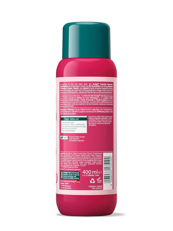 Kneipp, aditiv de baie cu extract de înaltă calitate din flori organice de trandafir și un complex de uleiuri hrănitoare, 400 ml