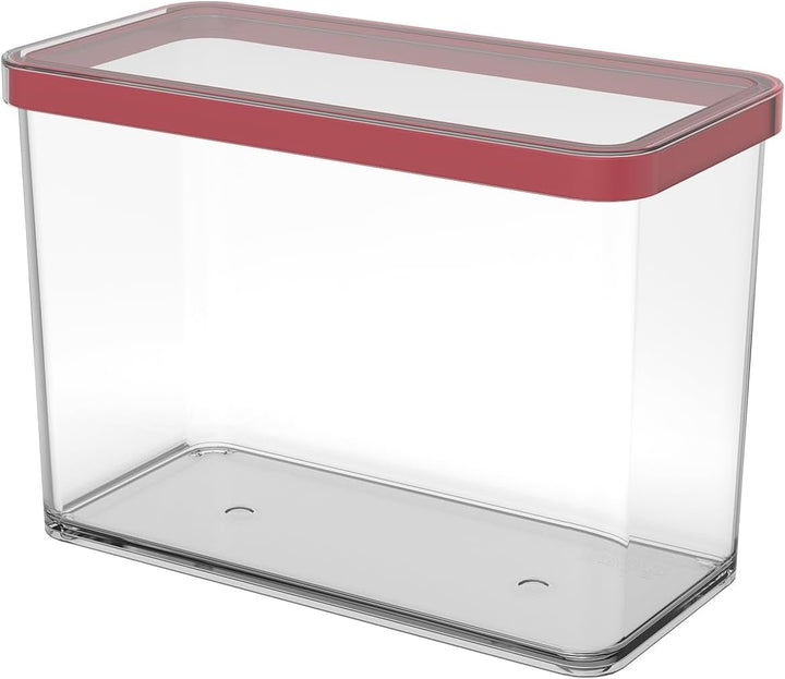 Rotho Loft set de 5 borcane de depozitare cu capac, diferite dimensiuni, plastic alimentar (PP) fără BPA, transparent/roșu, (21,4 x 21,4 x 23,5 cm) Cutii depozitare alimente Naty Shop 2.1 L Rectangular