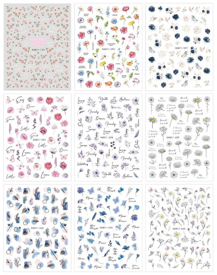 JMEOWIO Nagelsticker Blumen Frühling 9 Blatt Nail Art Sticker Selbstklebend Nagelaufkleber Buntes Sommer Blumen Dekoration Nageldesign Zubehör