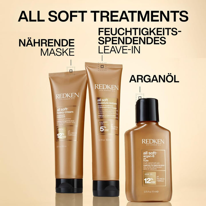 Mască de păr Redken cu acid hialuronic pentru păr uscat, anti-frizz și protecție termică până la 230° C, All Soft Moisture Restore Leave-In Mask, 1 x 150 ml Masca de par Naty Shop