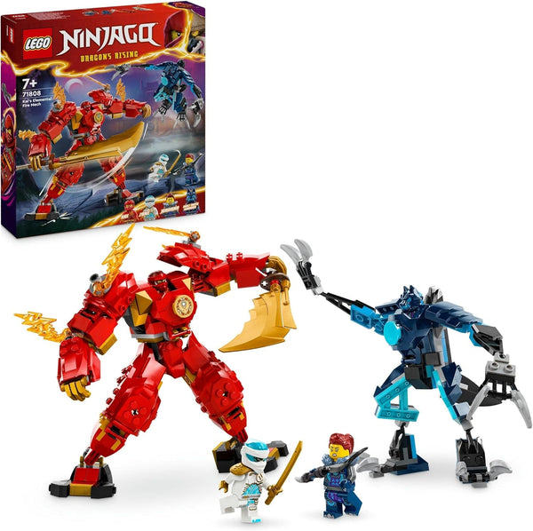 LEGO NINJAGO Kai's Fire Mech, jucărie figurină de acțiune pentru copii cu figurină mech roșie pentru personalizare, set ninja cu 4 figurine, inclusiv Kai și Zane, cadou pentru băieți și fete de 7 ani 71808