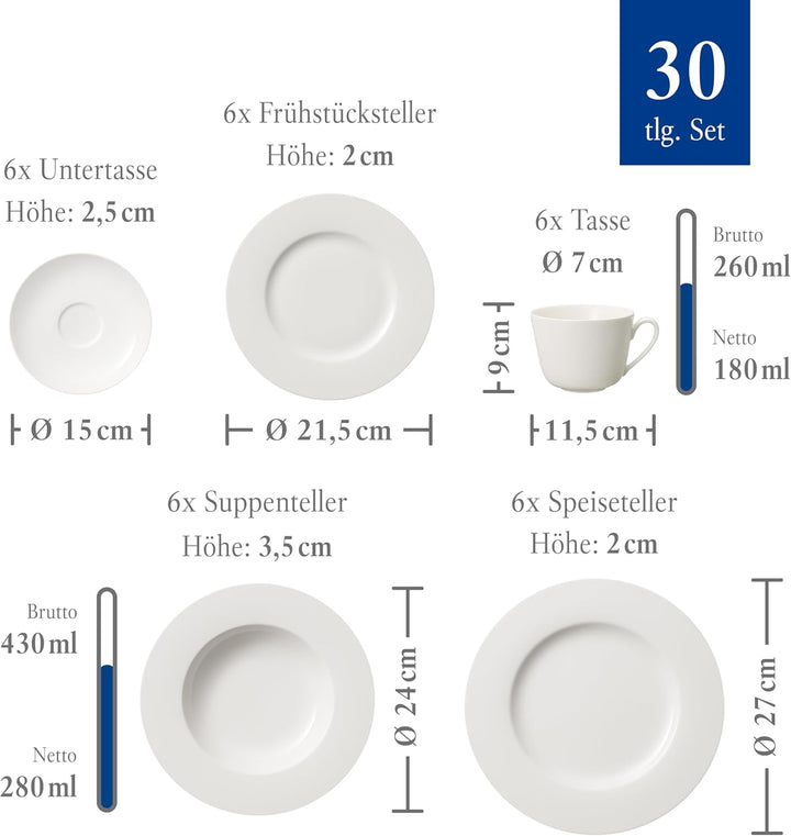 Villeroy & Boch – Twist White Geschirrset 30 Teilig Für 6 Personen, Spülmaschinenfest, Mikrowellensicher, Teller Set, Geschirr, Tafelservice, Kombiservice, Modernes Service Aus Porzellan