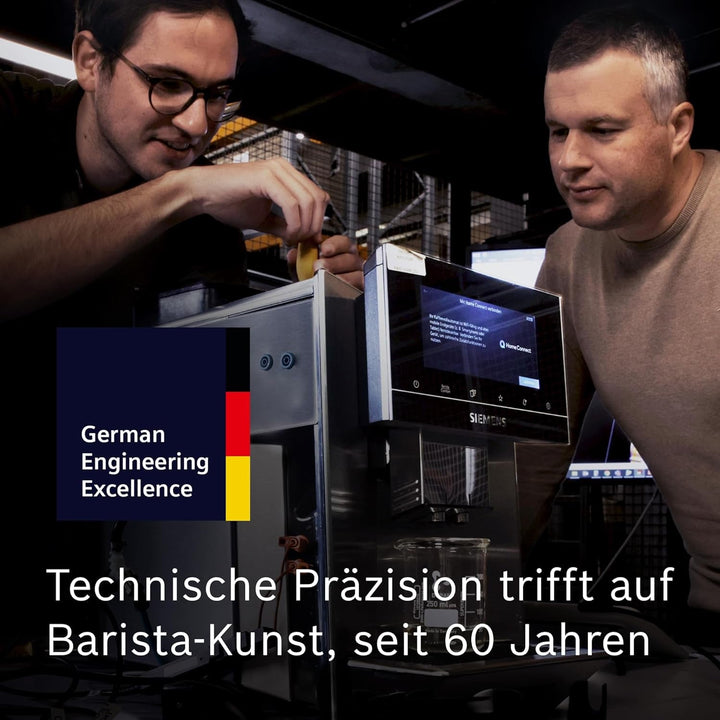 Espressor complet automat SIEMENS EQ900 TQ905D03, control prin aplicație, afișaj complet tactil, mod barista, reducere a zgomotului, până la 10 profiluri, râșniță premium, curățare automată cu abur, 1500 W, oțel inoxidabil