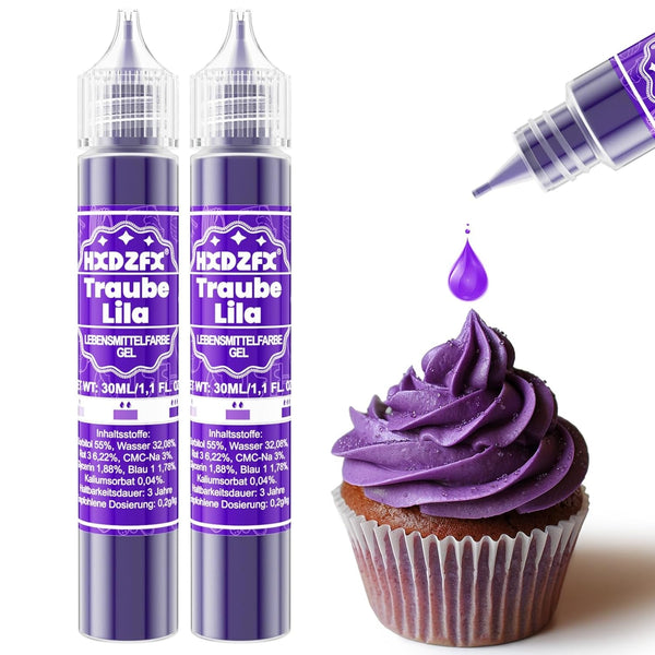 Colorant alimentar în gel - HXDZFX 2×30ml, colorant alimentar fără zahăr, foarte concentrat, pentru decorarea torturilor, fondant alb, macaroane, prăjituri, copt, ouă de Paște, slime (mov struguri)