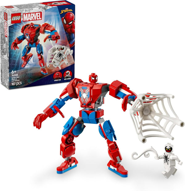 LEGO Marvel Spider-Man Mech Vs. Anti-Venom - Jucărie de supererou cu 2 minifigurine - Figură de acțiune cu brațe, picioare și degete mobile - Cadou pentru băieți și fete cu vârsta peste 6 ani 76308