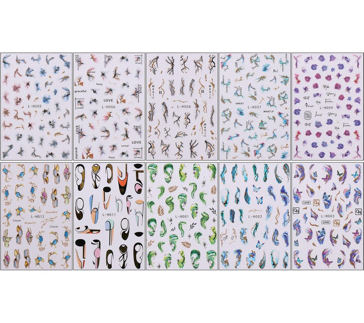 Jmeowio JMEOWIO Nagelsticker Marmor Französische Spitze 10 Blatt Nail Art Sticker Selbstklebend Nagelaufkleber Bunt Dekoration Nageldesign Zubehör