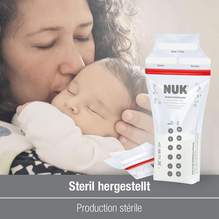 NUK Muttermilchbeutel, Platzsparend & Sofort Verwendbar, 180Ml, 25 Stück, Transparent