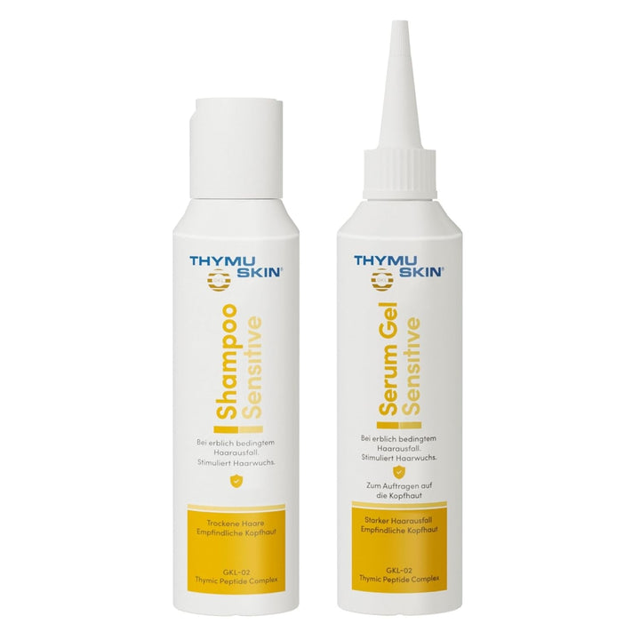 THYMUSKIN Sensitive Set: Bei Diffusem Haarausfall Und Kleinen, Kahlen Stellen. Stimuliert Den Haarwuchs. SET (1 X 100Ml Shampoo + 1 X 100Ml Serum Gel)