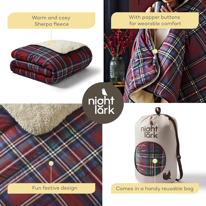 Night Lark Kuschelige Sherpa-Fleece-Decke, Klassisches Rotes Schottenkaro, 9 Tog, LuxuriÃ¶s, Flauschig, Dick Und Wendbar, Perfekt FÃ¼r Sofa, Bett, Couch, Sofa. Hypoallergen, Maschinenwaschbar, GrÃ¶ÃŸe: