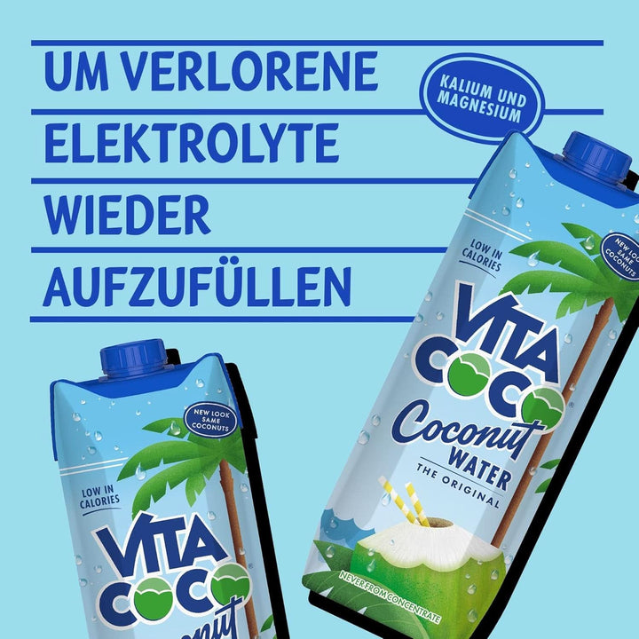 Vita Coco Pure Coconut Water 6 x 1litru, hidratant natural cu electroliți, fără gluten, plin de vitamina C și potasiu