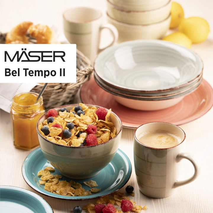 MÄSER 931951 Bel Tempo II, Teller-Set Für 6 Personen Im Modernen Vintage Look, 12-Teiliges Tafelservice, Handbemalt Im Lila Farbton Berry, Steingut