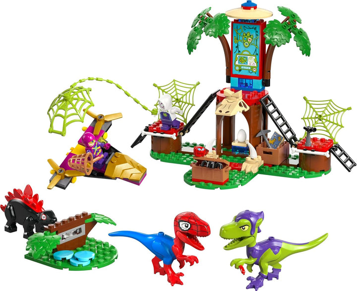 LEGO Marvel Showdown at the Treehouse: Spidey-Rex Vs. Gobby-Raptor, Set de construit și jucat cu dinozauri, cadou cu dinozauri de jucărie pentru băieți și fete cu vârsta peste 4 ani, Spidey și super prietenii săi 11200