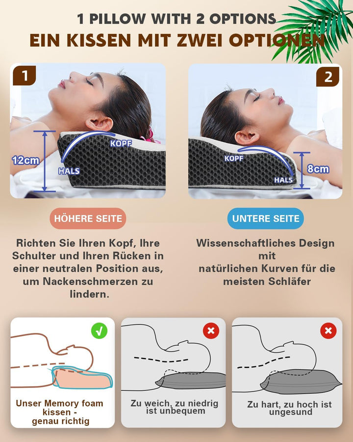 Pernă pentru dureri de gât, pernă ergonomică ortopedică pentru gât, pernă din spumă de memorie pentru părți, spate și abdomen, pernă anti-sforăit pentru bărbați femei (62 * 34.5 * 12/8CM)