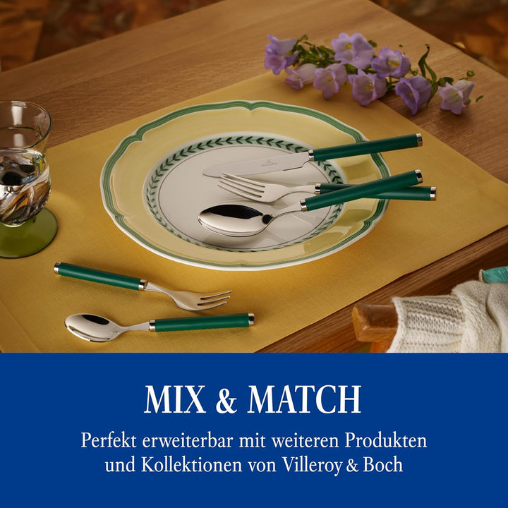 Villeroy & Boch – Play! Green Garden Tafelbesteck 30 Teilig 6 Personen Grün, Spülmaschinenfest, Besteck Bunte Griffe, Besteck Kunststoffgriffe, Besteck Set, Essbesteck, Edelstahl, Kunststoff